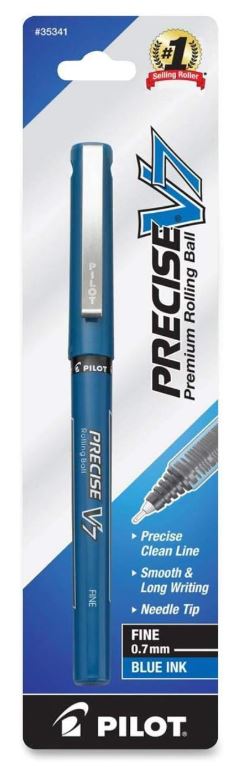 Precise V7 Rolling Ball Stick Pens 0.7 mm Fine Point Blue Ink