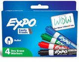 EXPO Dry Erase Markers Low Odor Ink Bullet Tip Black Pkg. 4