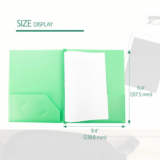 BAZIC Green Color 2-Pockets Poly Portfolio w/ 3 Prongs