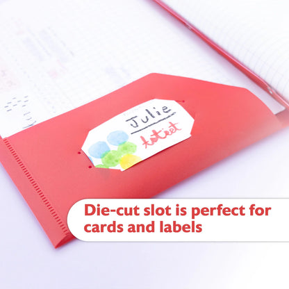 BAZIC Red Color 2-Pockets Poly Portfolio w/ 3 Prongs