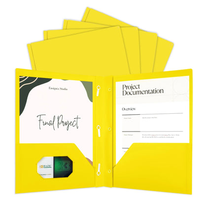 BAZIC Yellow Color 2-Pockets Poly Portfolio w/3 Prongs