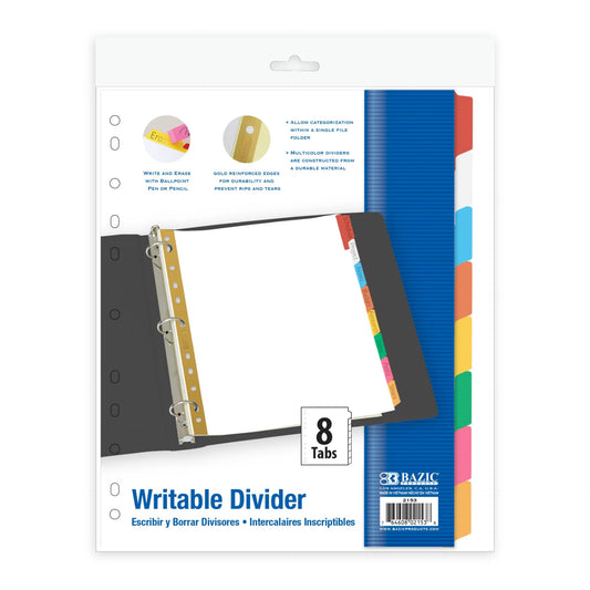BAZIC White Paper Dividers w/ 8-Writable Color Tabs