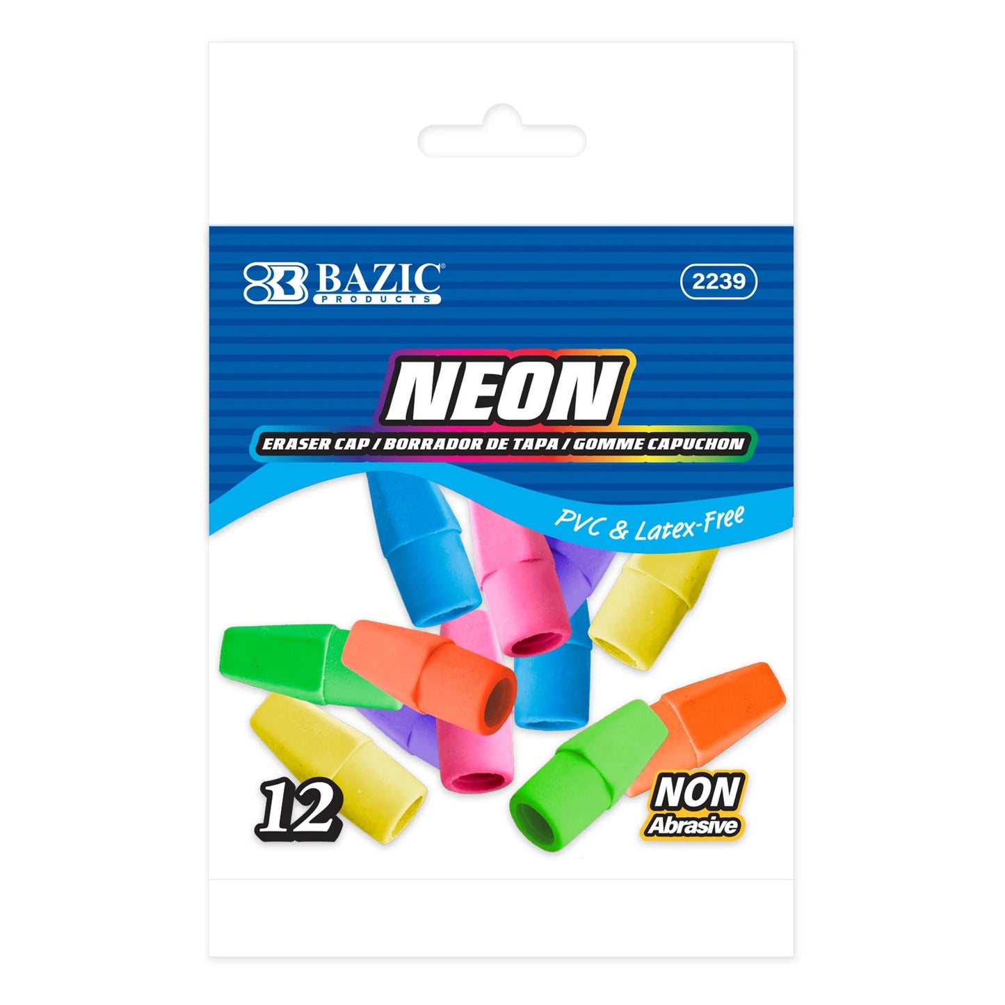 BAZIC Neon Eraser Cap (12/Pack)