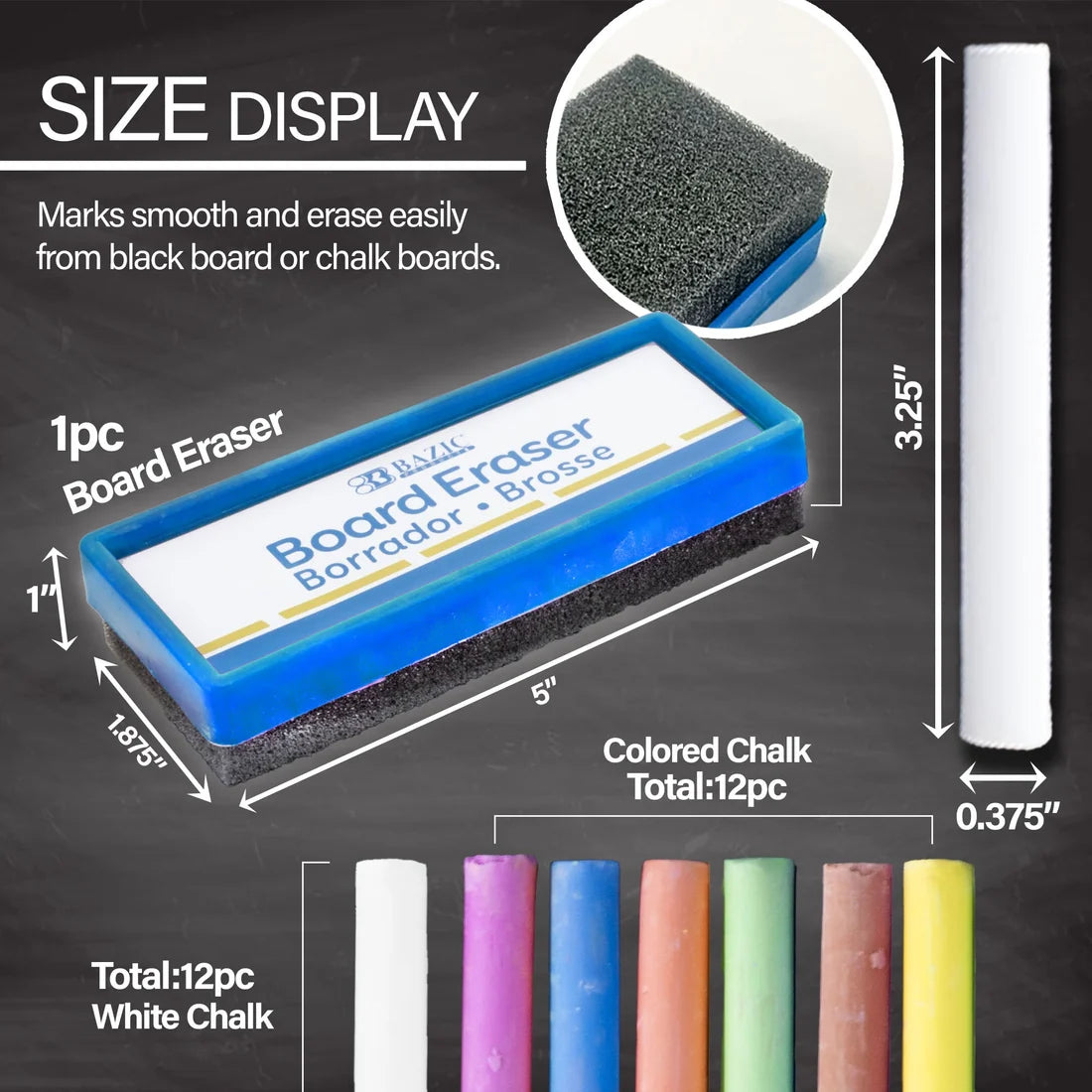 White Chalk W/ Eraser Set 25 Pieces
