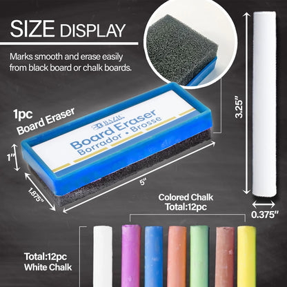 White Chalk W/ Eraser Set 25 Pieces