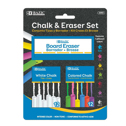 White Chalk W/ Eraser Set 25 Pieces - JA Riollano
