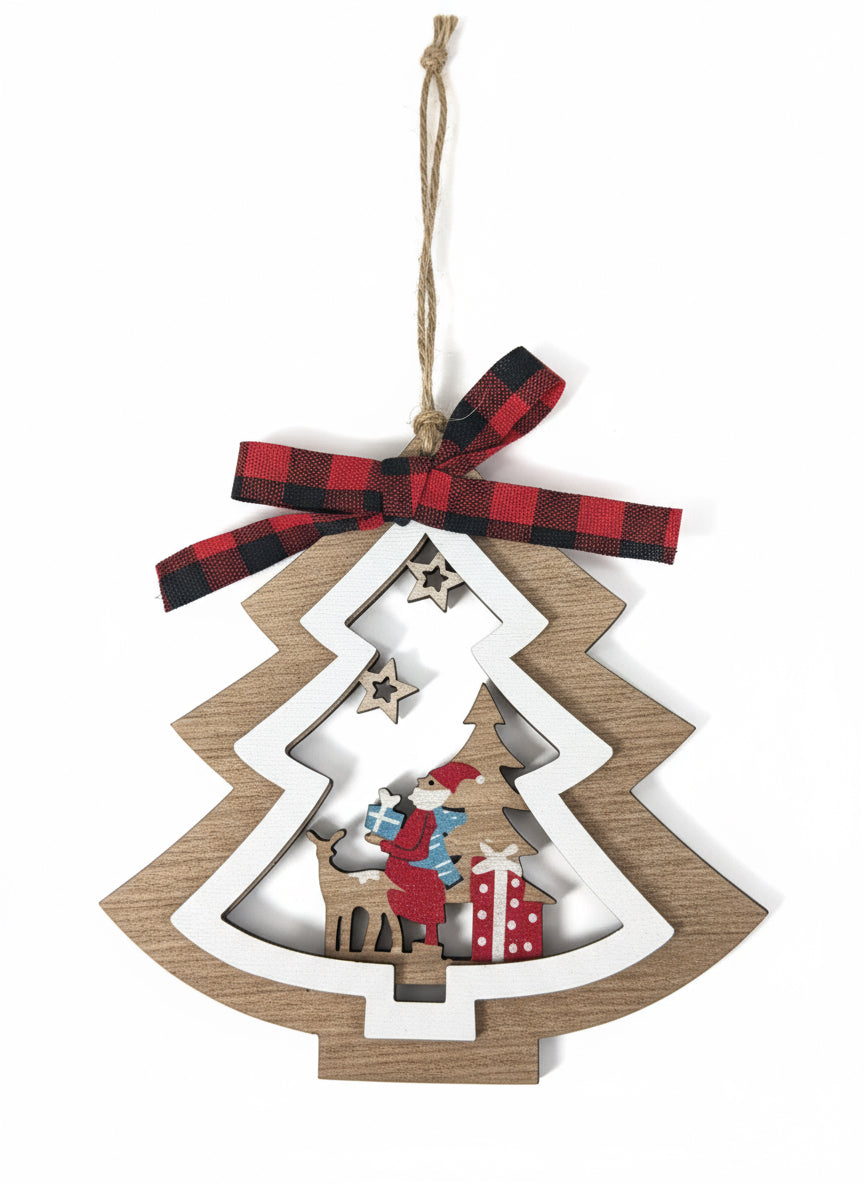 WOOD ORN W/BUFFALO BOW 3ASSTD