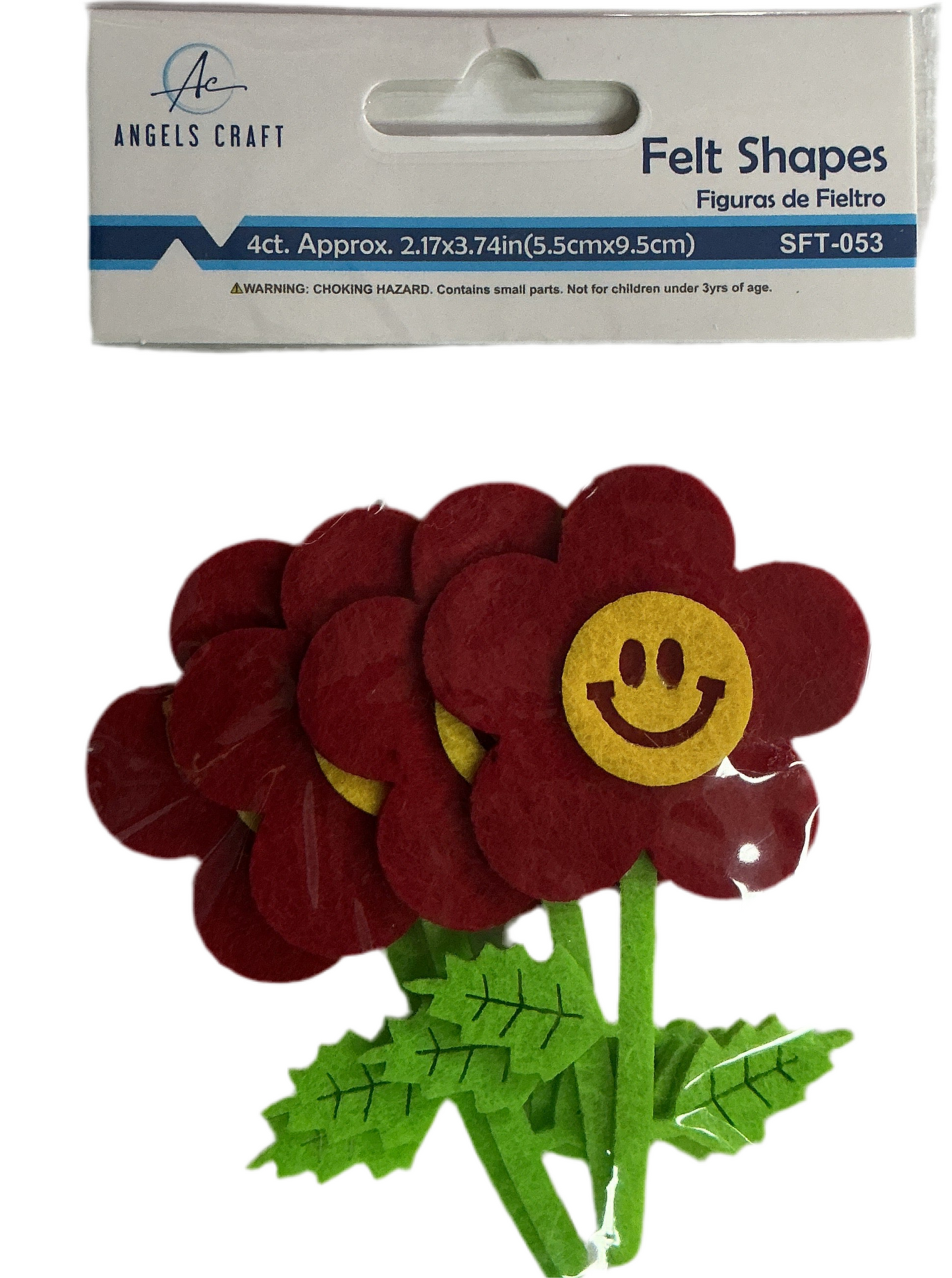 4ct. Felt Smiley Flower 3.75"x2.1"