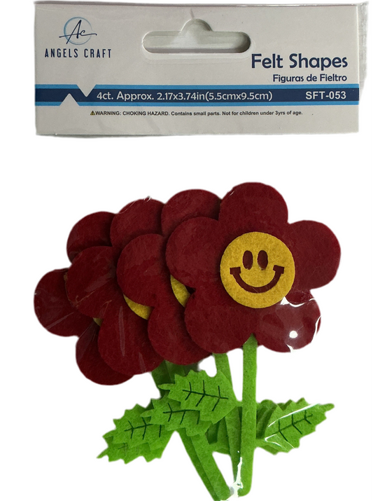 4ct. Felt Smiley Flower 3.75"x2.1"