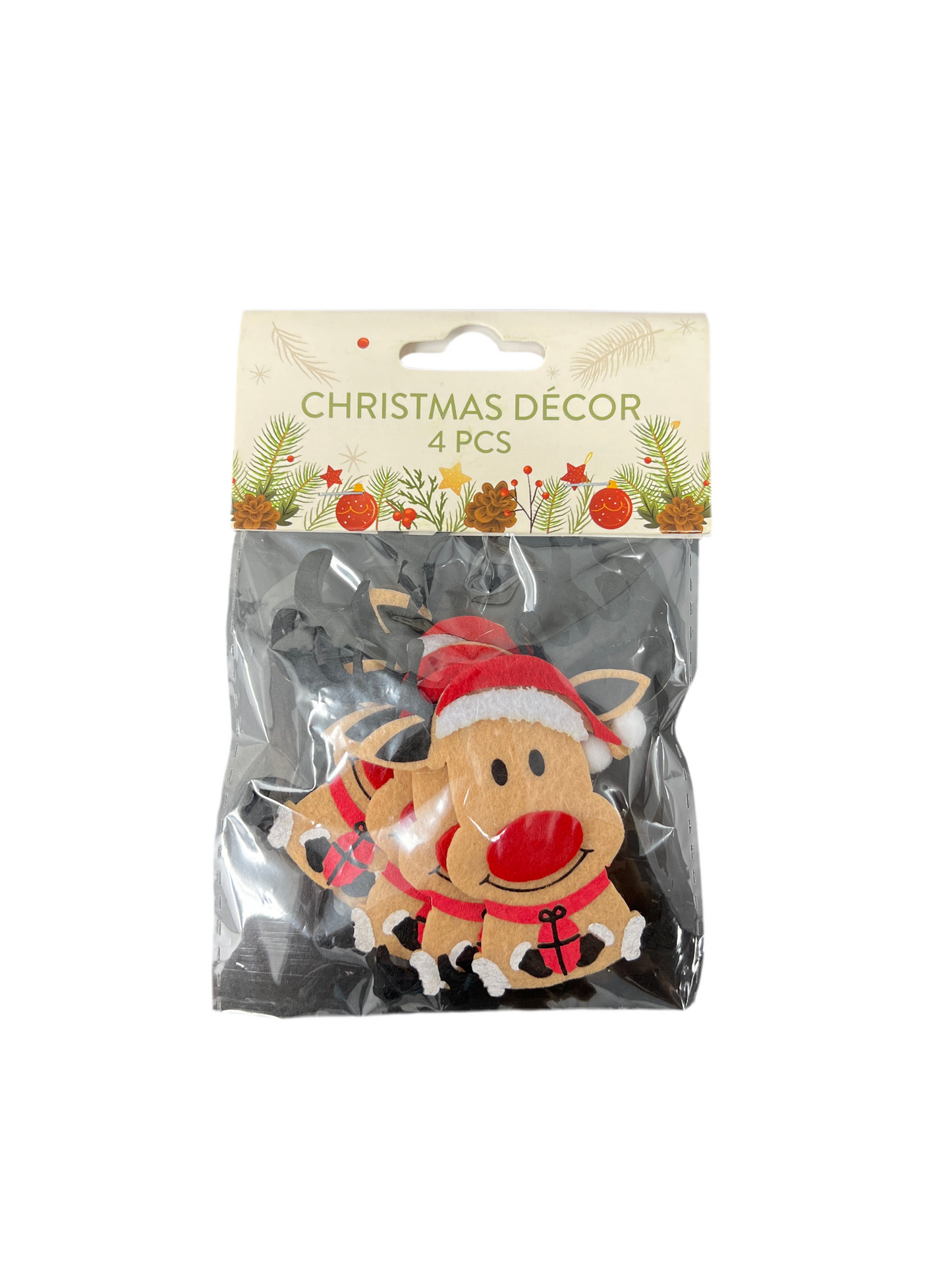 CHRISTMAS FELT STICKER DEER 4PCS