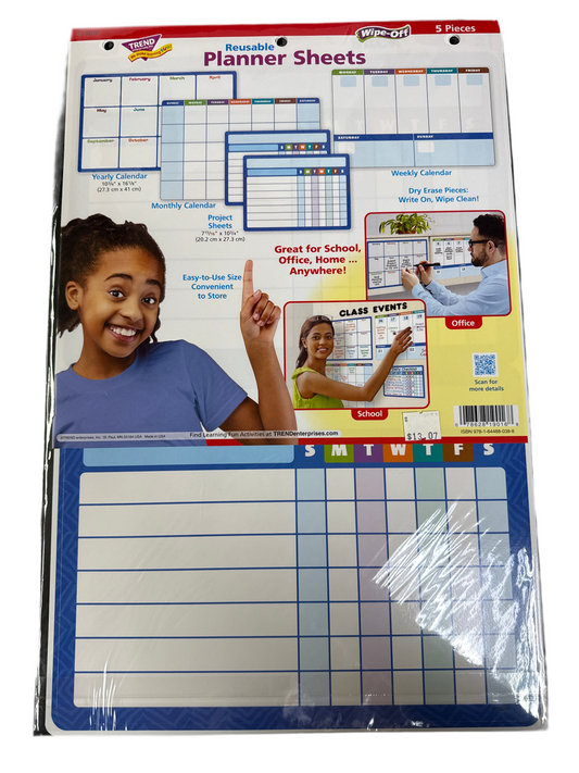 REUSABLE PLANNER SHEETS WIPEOFF LEARNING SET 5 PAG