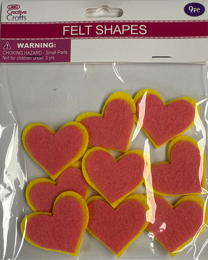 FELT CRAFT HEART; 9PC 4X4.5CM
