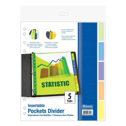 Index Pockets Divider 5-Insertable Color Tabs