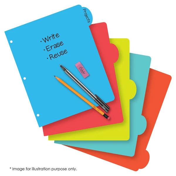 Plastic Index Dividers 5 Big Tab Write/Erase