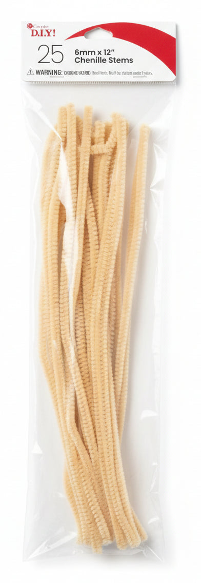 Cousin DIY Chenille Stems | 6mm x 12" | 25pkg| Beige
