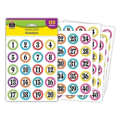 Polka Dots Numbers Stickers | 120 stickers