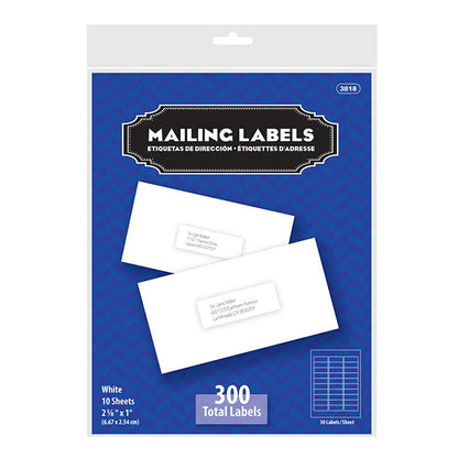 WHITE MAILING LABEL 1" X 2-5/8" PQT.300
