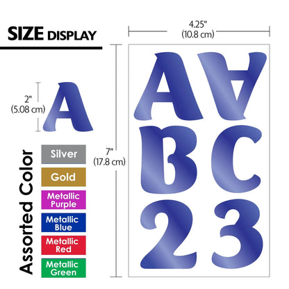 Metallic Color Alphabet Stickers 2'' 10 Sheets