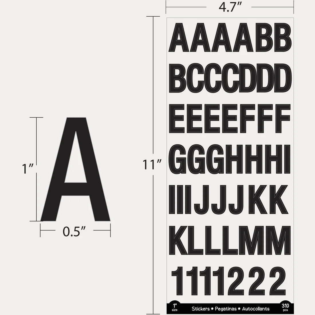 BLACK COLOR ALPHABET STICKERS 1'' 6 SHEETS