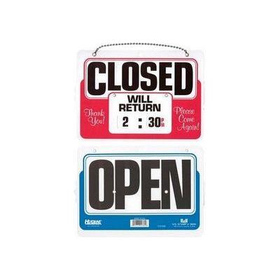 SIGN OPEN/CLOSED WILL RETURN W/CLOCK