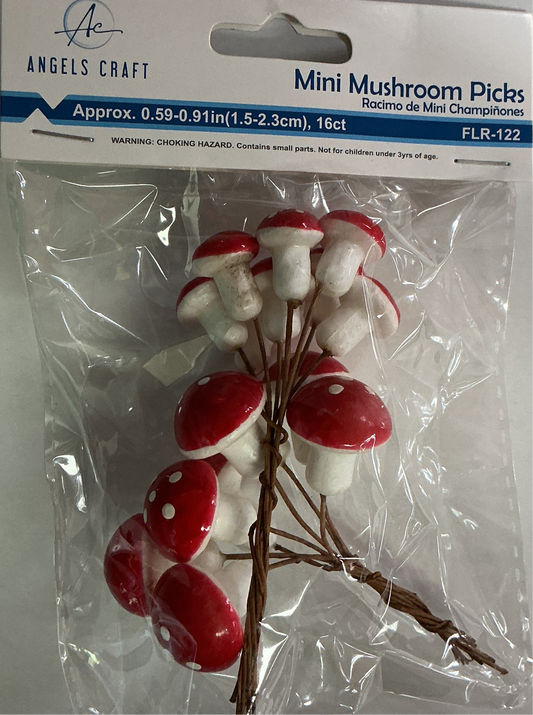 16ct Craft Decor Mini Foam Mushroom Picks, 1.9*1*1cm Single Mushroom