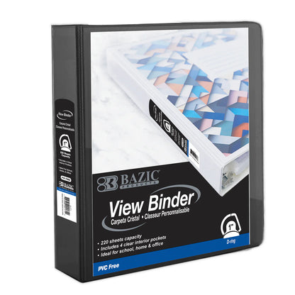 1" Black PVC-Free Slant-D Ring View Binder W/ 4-PO - JA Riollano