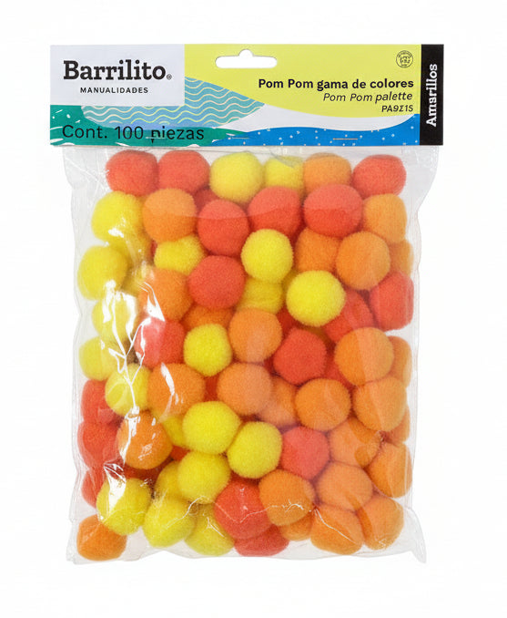 Pom-Pom Gama de Colores Amarillo, Naranja y Durazno | 100 pcs