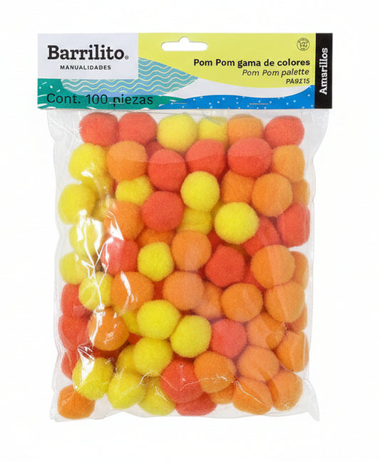 Pom-Pom Gama de Colores Amarillo, Naranja y Durazno | 100 pcs