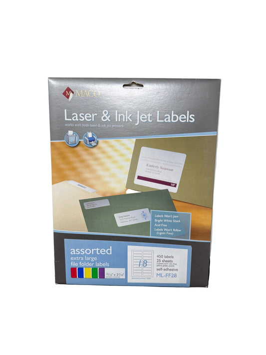 LABELS XTRA-LARGE FILE FOLDER15/16" X 3-7/16" ASST