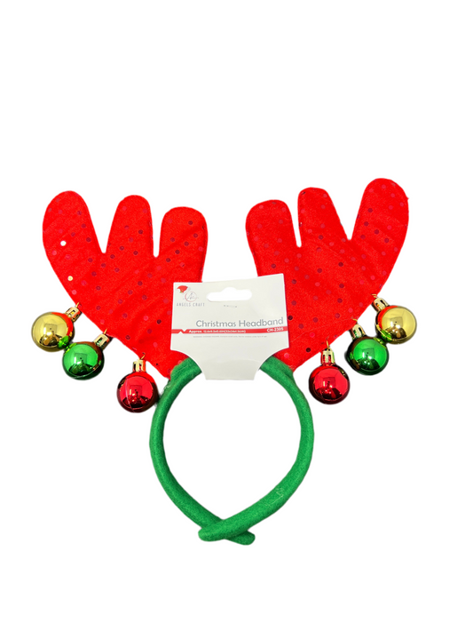 CHRISTMAS HEADBAND, REINDEER ANTLER WITH BALL ORNA