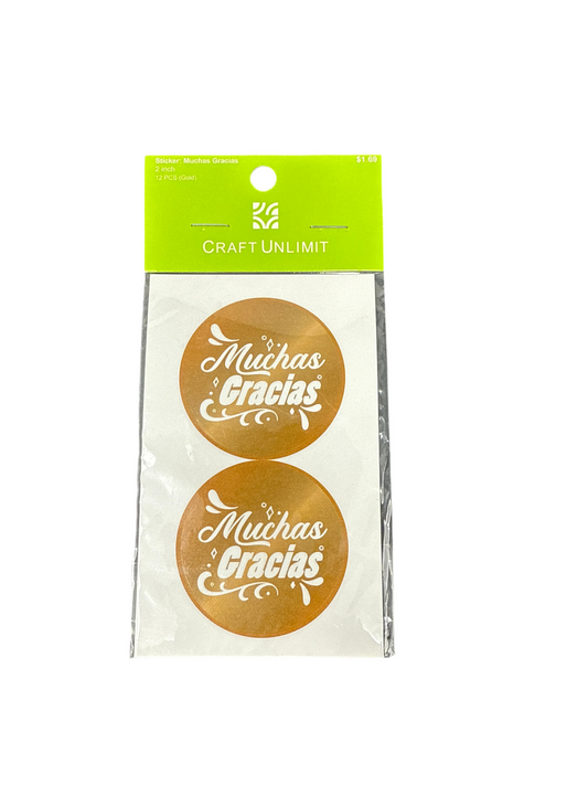 ROUND STICKER (MUCHAS GRACIAS-GOLD) 2IN