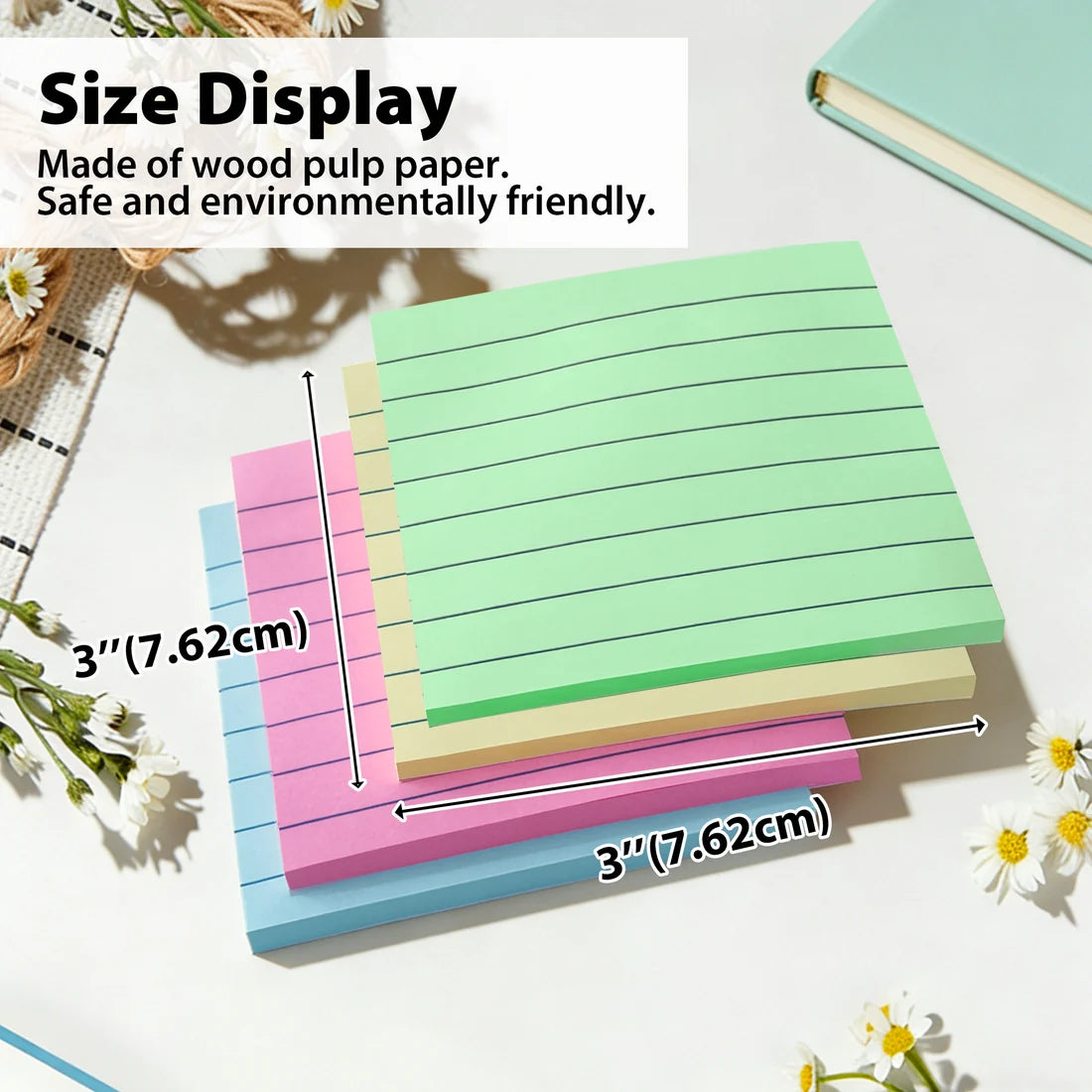 Lined Stick on Notes 3" X 3" Assorted 3/pk – imagen 2 - JA Riollano