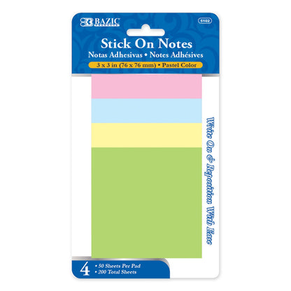 Stick on Notes 3" X 3" Assorted 4/pk – imagen 1 - JA Riollano
