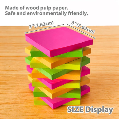 Stick on Notes 3" X 3" Neon 12/pk
