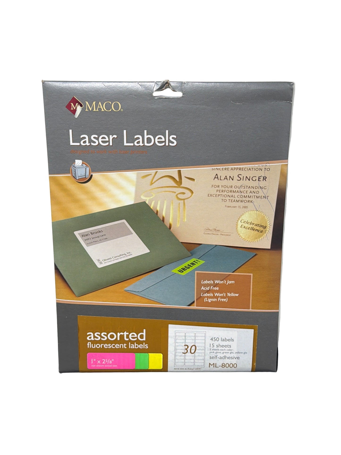LABELS FLUORESCENT 1" X 2-5/8" ASST 450 PC