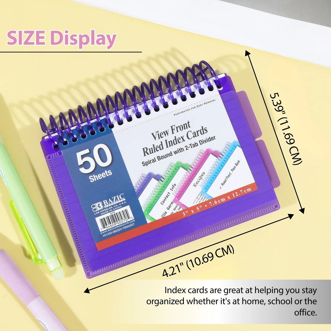 Index Card Ruled White W/Tabs 3" X 5" PQ.50