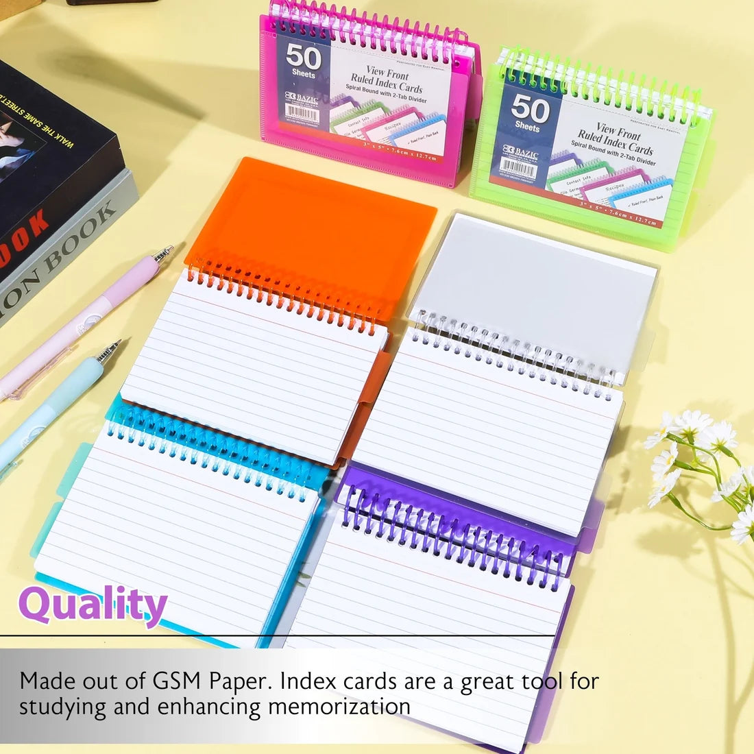 Index Card Ruled White W/Tabs 3" X 5" PQ.50