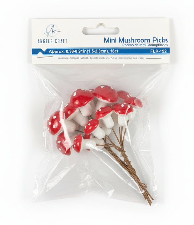 Racimo de MIni Champiñones| Craft Decor Mini Foam Mushroom Picks | 16ct