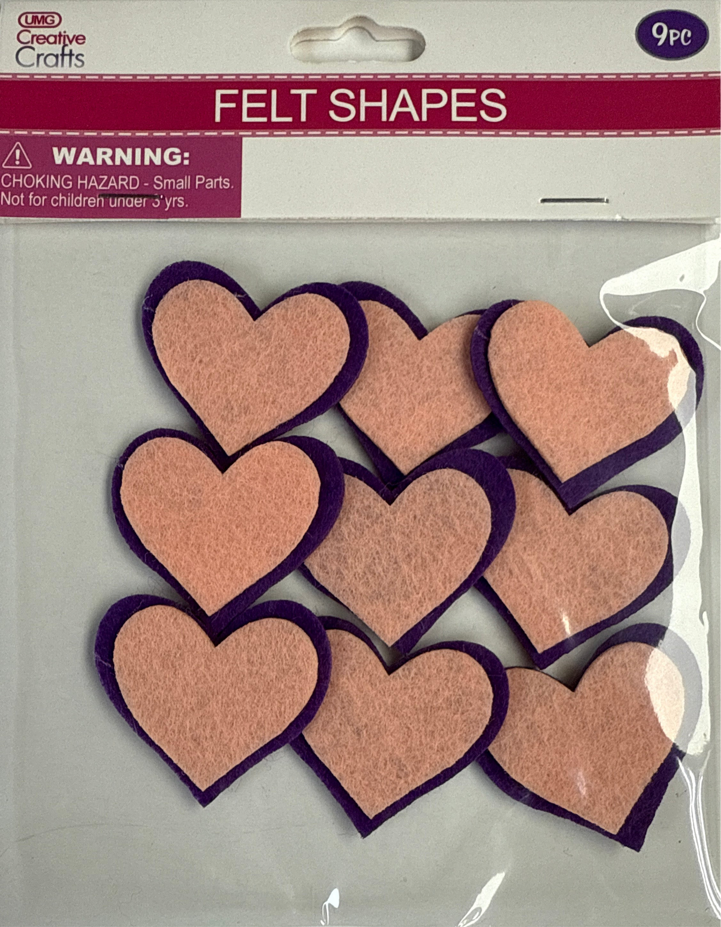 FELT CRAFT HEART; 9PC 4X4.5CM