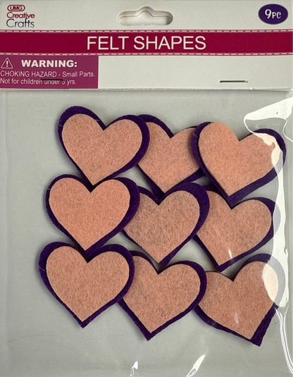 FELT CRAFT HEART; 9PC 4X4.5CM