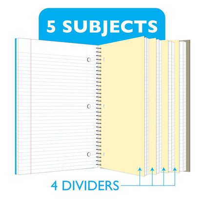 Libreta Argollada 5 Sub. Gde College-Ruled Assorted Color 300 PG
