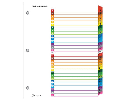 Printable Dividers 1-31 Multicolor Letter