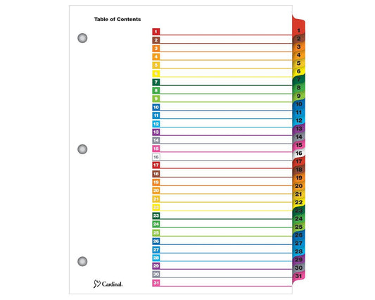 Printable Dividers 1-31 Multicolor Letter