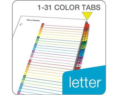 Printable Dividers 1-31 Multicolor Letter