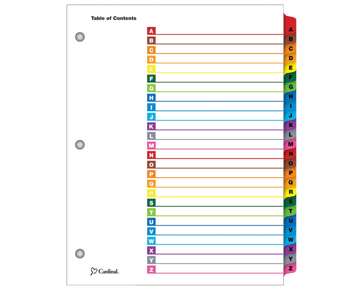 Printable Index Divider A-Z Multicolor Letter