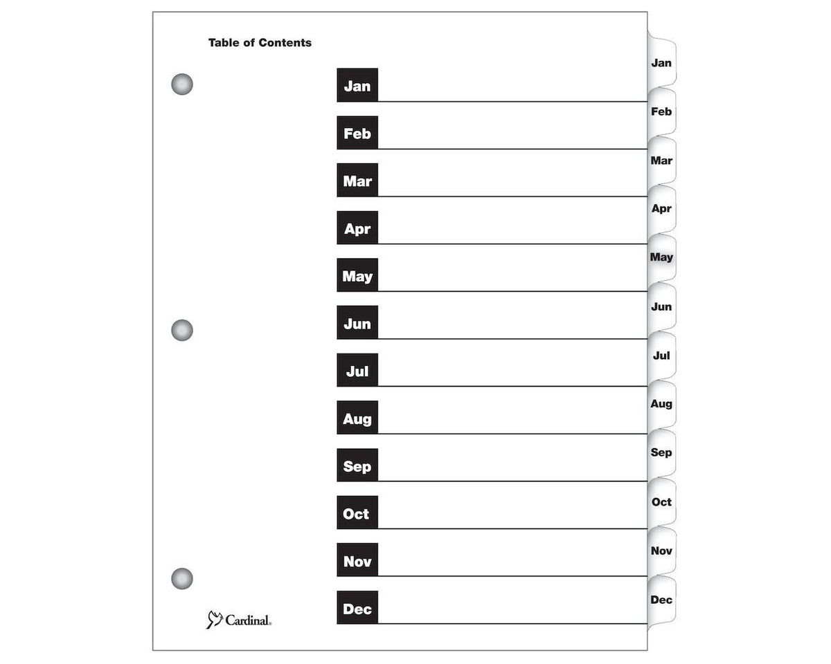Printable Dividers Monthly White Letter