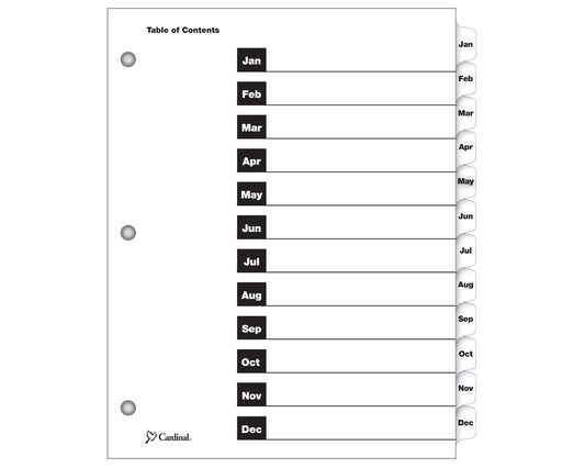 Printable Dividers Monthly White Letter