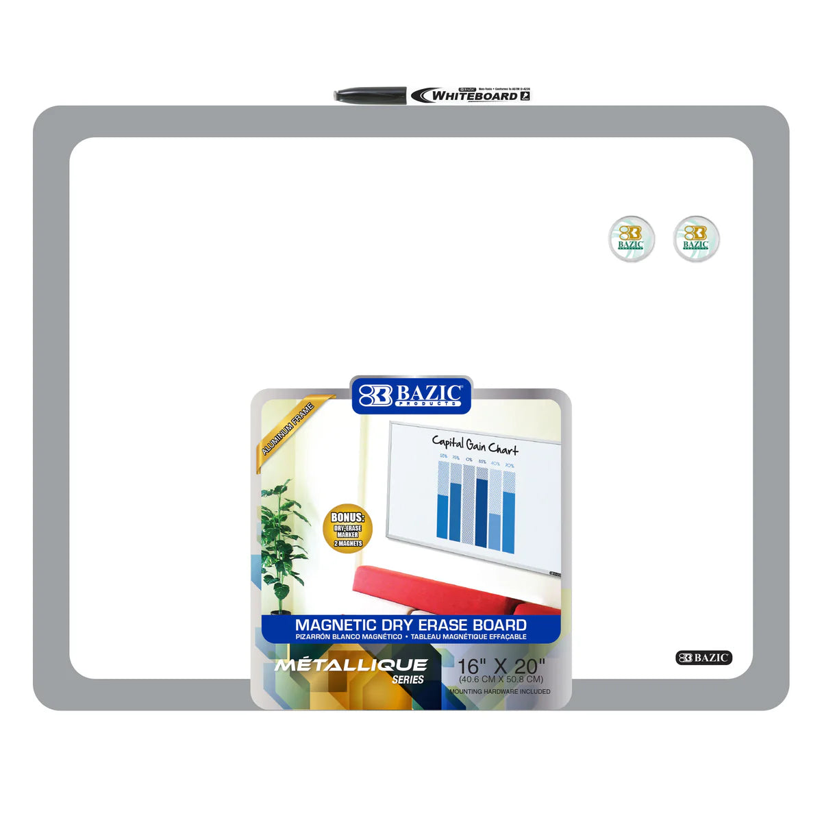 MAGNETIC DRY ERASE BOARD ALUMINIUM 16' X 20"