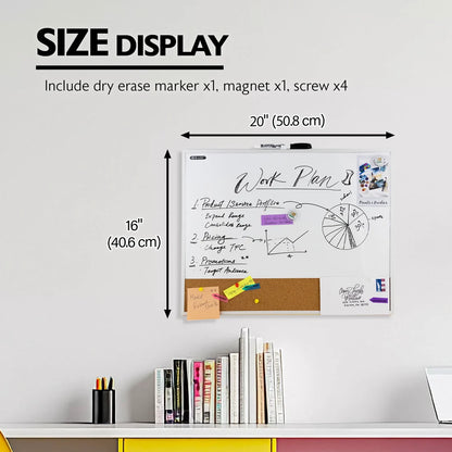 16" X 20" Aluminum Framed Magnetic Dry Erase/Cork
