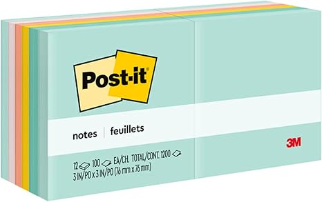 M3 POST IT NOTE 3X3 ASSORT COLORS #654-AST